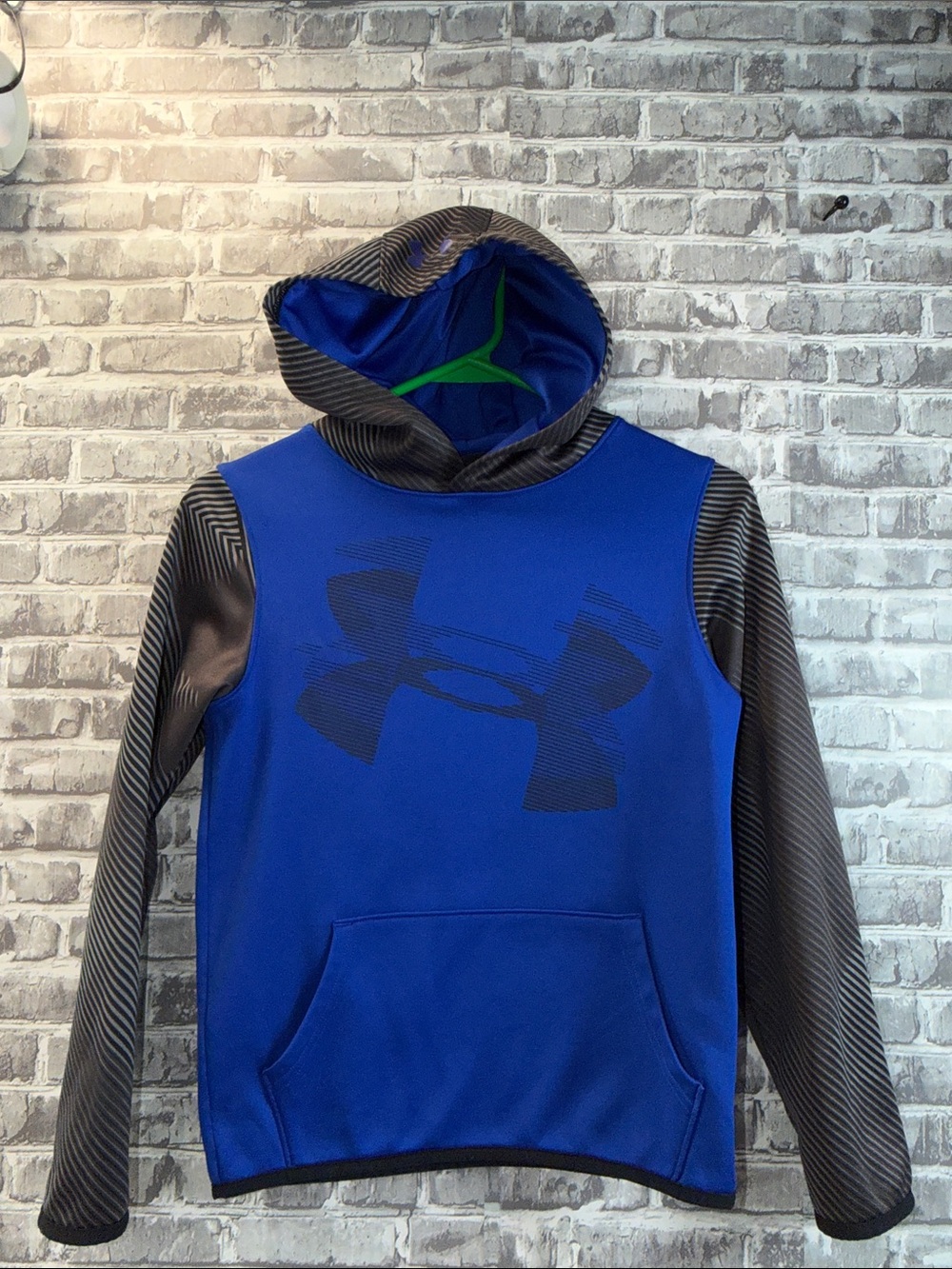 Under Armour Boy's Royal Blue Hoodie with Charcoal Striped Sleeves